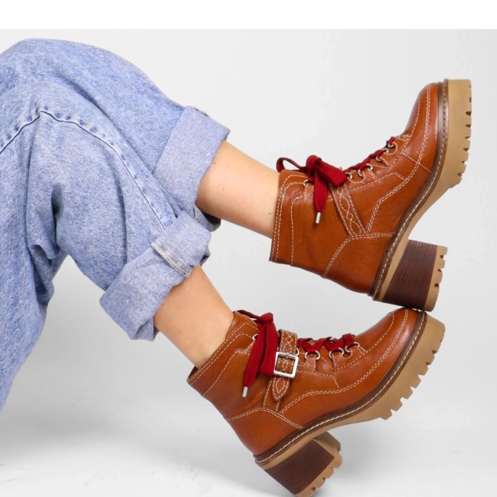 Free People Jasper Hiker Ankle Boots Women's utility Vintage Tan Leather 6,5 - Picture 6 of 13